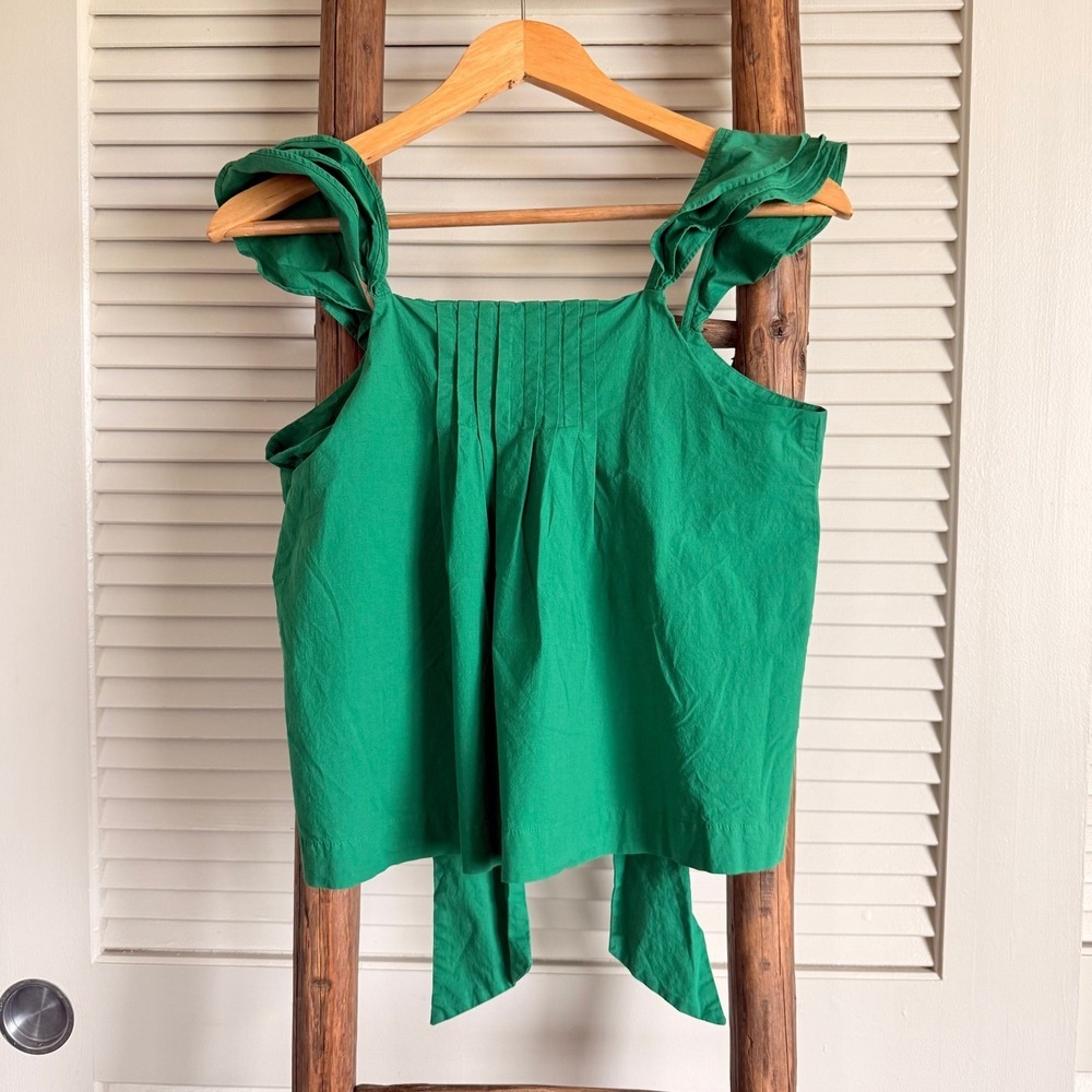 Ann Taylor Green Ruffle Strap Tank Top